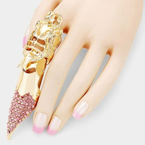 Sparkle Armand Jewelry - Medieval Versatile Goth Steam Punk Pink Crystal Accented Stretch Ring / Pendant